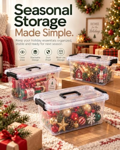 EOENVIVS 7 QT Clear Storage Bins with Lids, 6 Pack, Stackable Storage Boxes - Image 4