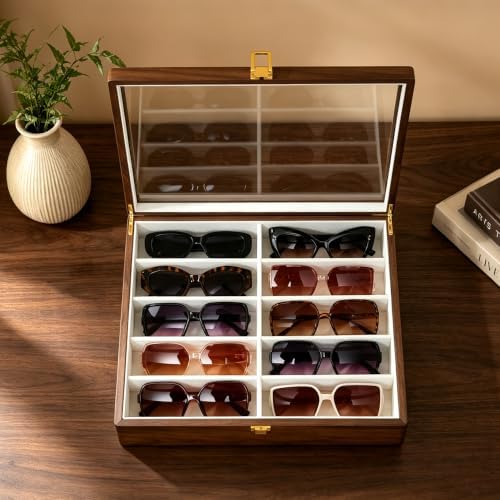 Black Walnut Sunglasses Organizer Box, 10 Slot Wood Eyeglass Case for Men - Image 3