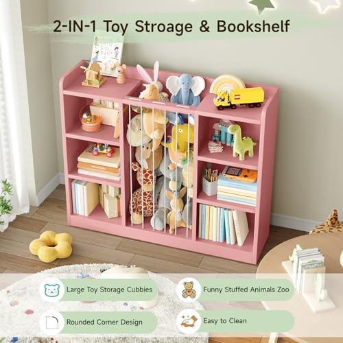 ONBRILL 2-in-1 Toy Storage Organizer with Stuffed Animal Storage, Pink - Image 5