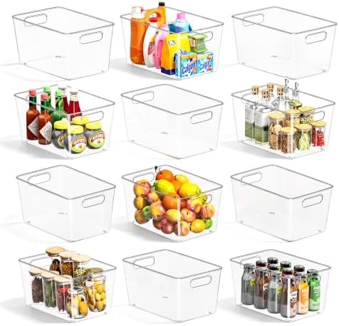 12 Pack Clear Plastic Storage Bins, Pantry Organizing Bins , XL by MSHOMELYDIRECT