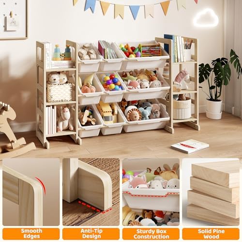 GITAWUSA Toy Storage Organizer, Kids Bookshelf with 6 Shelves, 9 Toy Bins | Toy Shelf, Storage Bin Unit, Toy Organization for Playroom, Nursery, Bedroom, Toddler Room, White, 52''W - Image 5