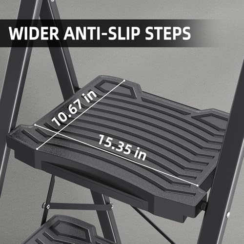 TOOLF 2 Step Ladder with Wide Pedals, Folding Steel Step Stool, Black - Image 5