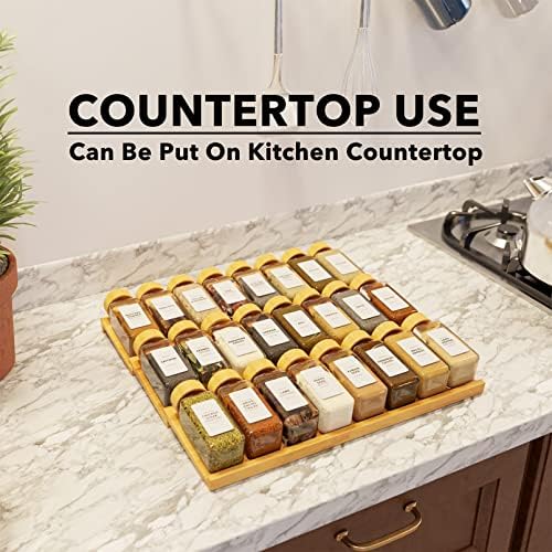 SpaceAid Bamboo Spice Drawer Organizer with 24 Spice Jars, 378 White Minimalist Spice Labels, 3 Tier Seasoning Rack Tray Insert for Kitchen Drawers, 15" Wide x 15" Deep x 2.6" Tall - Image 6