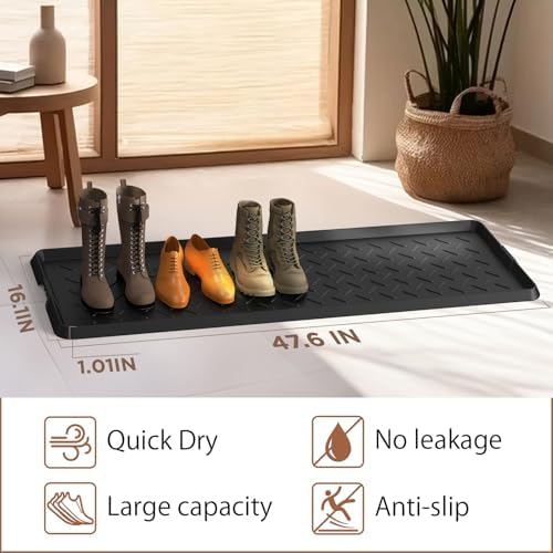 Extra Large Heavy Duty Boot Natural Rubber Shoe Mat for Entryway with Shoes Brush Large Boot Mat Multi-Purpose for Indoor or Outdoor, 16.1x 47.6 Inches - Image 2