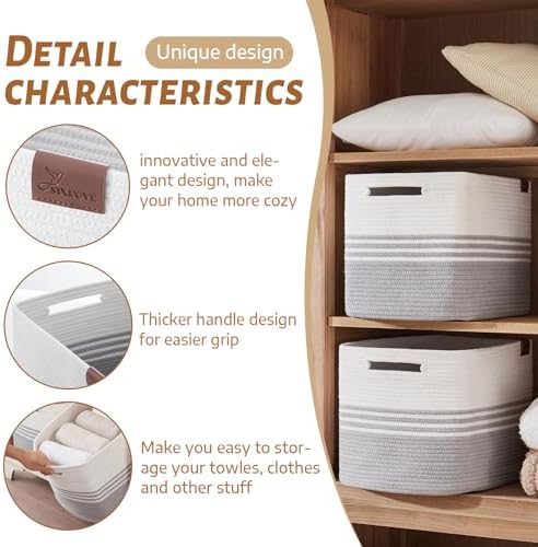 Storage Baskets, 42L*2 Pack Storage Baskets for Organizing, Laundry Basket for Closet, Cotton Rope Blanket Basket for Storage, Toy Storage Basket for Living Room, Laundry Room, Bedroom-Grey - Image 3