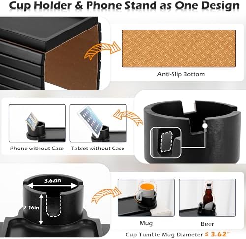 GHKINMAL Couch Arm Tray with Cup Holder,Fits Arm 6.3"+Wider,Black Bamboo - Image 4