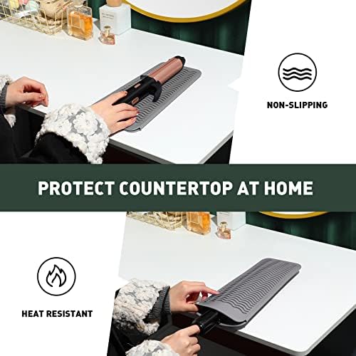 ZAXOP 2 Pack Heat Resistant Silicone Mat Pouch for Flat Iron, Curling Iron,Hair Straightener,Hair Curling Wands,Hot Hair Tools (Mintgreen-Grey) - Image 6