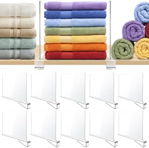 BAUMFEUER 10 Pack Clear Acrylic Shelf Dividers for Closet Shelf Organizer of Bedroom Kitchen Office Bathroom Organizer for Clothes Books Hats and Handbags by BAUMFEUER