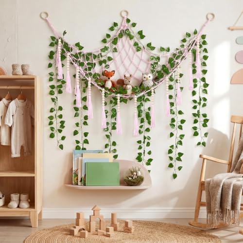 Suncalla 2 Pcs Toy Storage Net for Stuffed Animals Wall Hammock, Pink - Image 2
