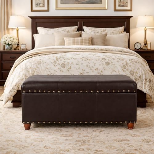 HomePop 40" Faux Leather Storage Cocktail Bench - Espresso - Image 4