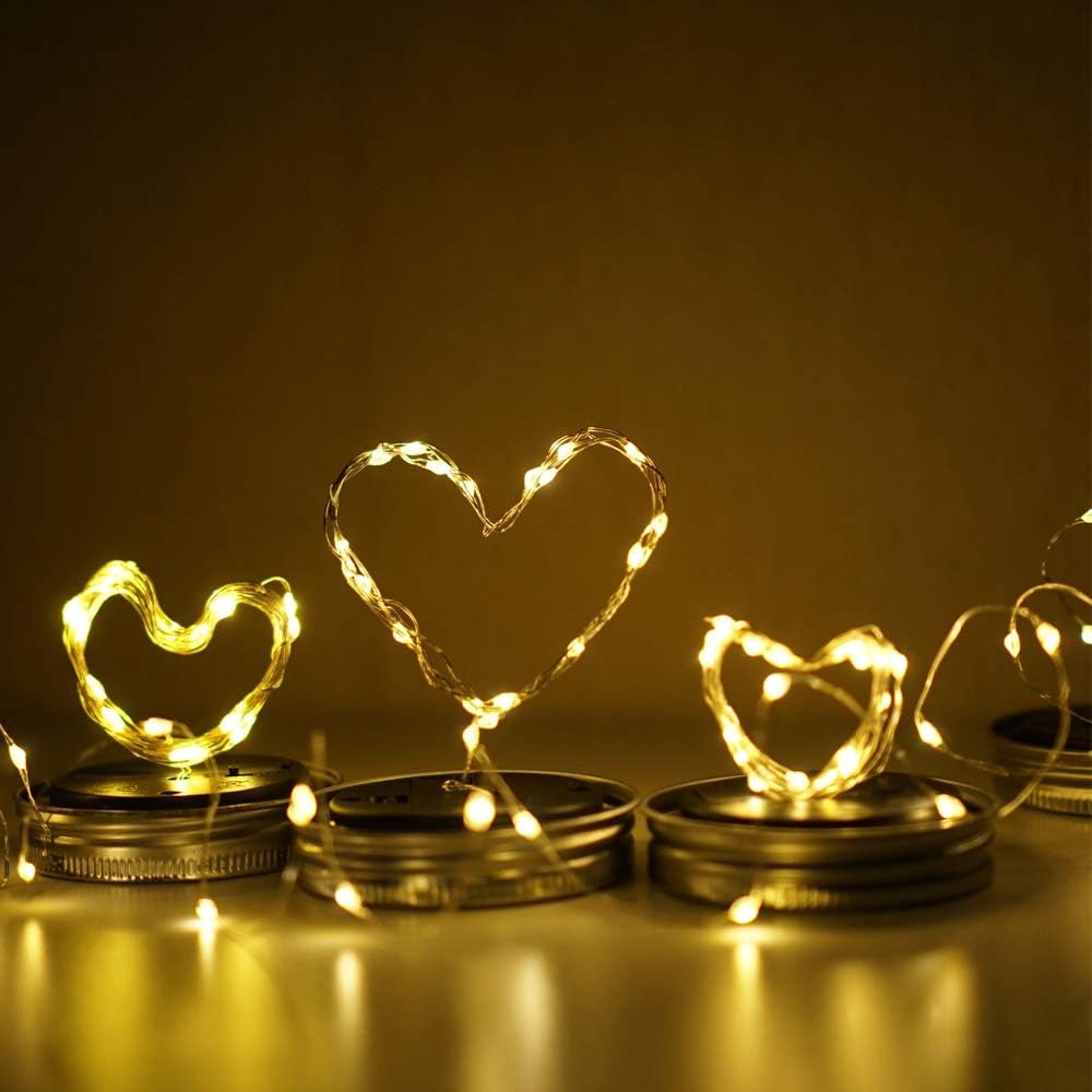 Solar Mason Jar Lights, 6 Pack 10 LED Jar Lid String Lights with 6 Hangers(No Jars), Waterproof Fairy Firefly Light for Garden, Patio, Outdoor, Yard, Lawn Decor(Warm White)