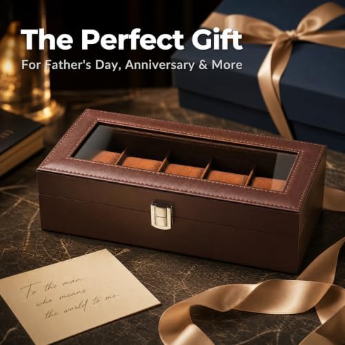 Watch Box Case for Men, Wooden Display Glass Lid - Image 6