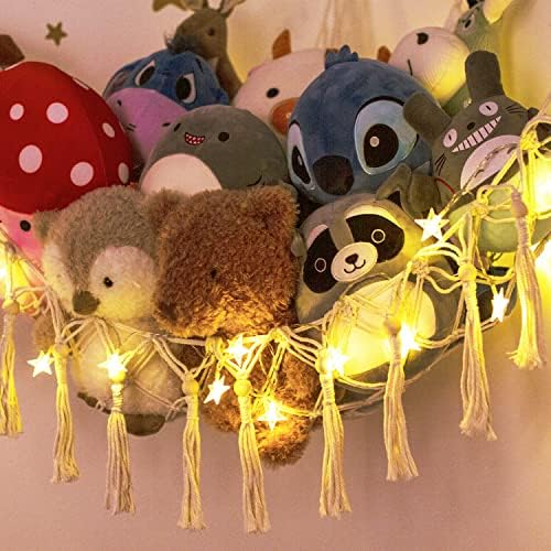 Stuffed Animal Toy Storage Hammock with LED Light-Macrame Jumbo Doll Room Corner Organizer Mesh Decoration-Hanging Storage Nets Kids Bedroom, (X-Large Size) - Image 2