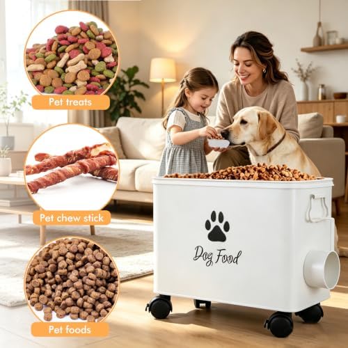 Metal Dog Food Storage Container With Lid 13lb, White Airtight Dog food Bin - Image 4