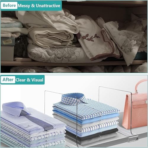 4 PCS Shelf Dividers for Closet Organization Acrylic Clear Closet Shelf Divider for Wooden Shelving Suitable for Wooden or Vertical Shelves Or Bedroom, Kitchen and Office - Image 4