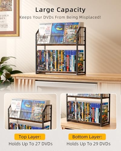 2-Tier DVD Storage Rack, DVD Rack & Video Game Storage for Media Room-Brown - Image 5