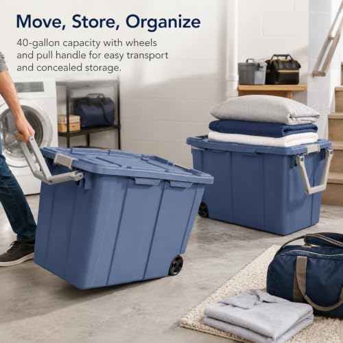 40 Gal Wheeled Storage Bin with Latching Lid 2-Pack,Blue - Image 7