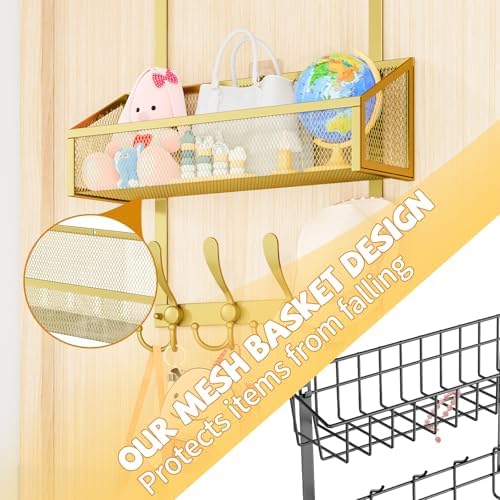 Kaiferty Over The Door Hooks Organizer, Coat Rack Over The Door Storage Hanger Towel Rack, Back of Door Storage Organizer for Bathroom,Bedroom,Kitchen,Office (Gold, 2-Tier) - Image 6