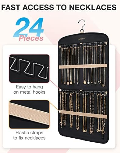BAGSMART Hanging Jewelry Organizer, Necklace Holder Anti-tangle Earrings Rings Hanger with 10 Jewelry Bags Travel Storage Roll with Pockets Hang on Closet, Wall, Door,1 Piece, Small, Black - Image 2