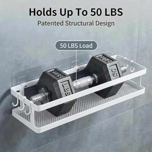 PUSDON 2-Pack 16.5" Extra Long Slim Shower Caddy, Adhesive Wall Mount Bathroom Organizer, Rustproof Open Frame Mesh Spice Rack for Kitchen, Holds 50LBS - White, Guardrail - Image 5