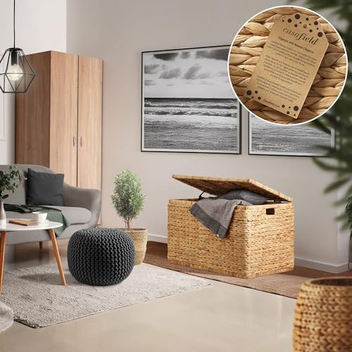 Casafield 30" Storage Chest with Lid, Handles, and Safety Hinge - Natural, Water Hyacinth Wicker Storage Trunk for Entry Way, Living Room, Bedroom - Image 2