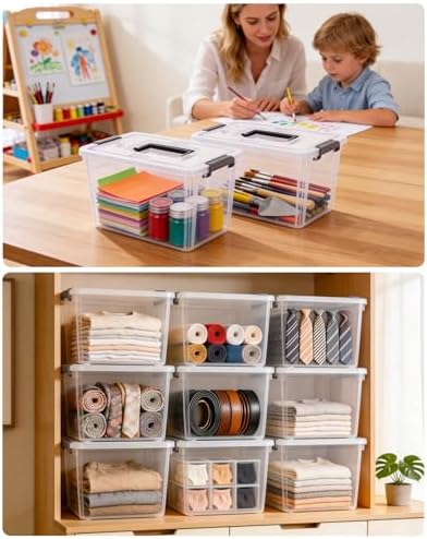Citylife 4 Packs Plastic Storage Bins with Latching Lids Clear Storage Box with handle Stackable Storage Containers for Organizing Toys, Crafts, Tools - Image 6