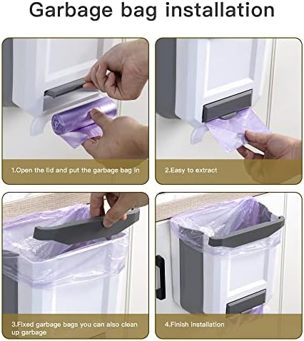 Hanging Kitchen Trash Can, Foldable Waste Bin for Kitchen, Collapsible Hang Small Plastic Garbage Can 2.4 Gallon for Cabinet/Car/Bedroom/Bathroom (White) - Image 5