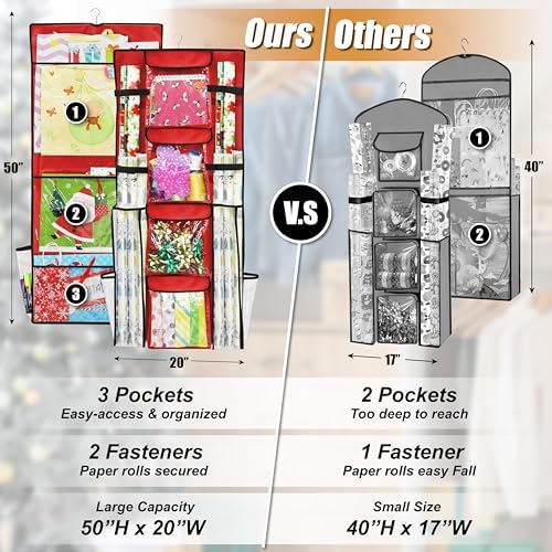 Simple Houseware Double-Sided Hanging Gift Wrap Organizer, Red (Set of 1) - Image 3