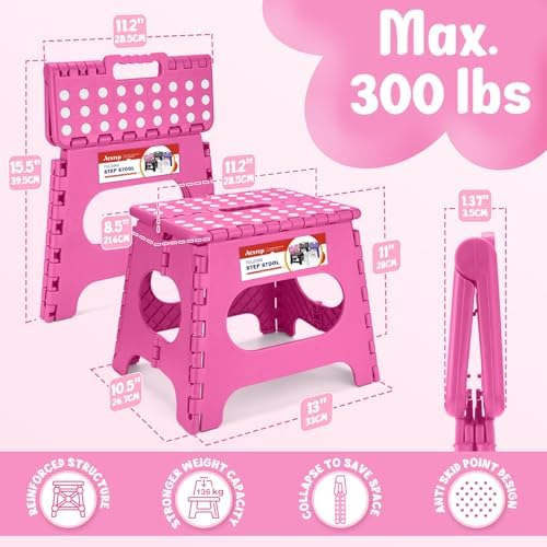 ACSTEP 11" Folding Step Stool for Kids and Adults, Holds 300 lb, Rose red - Image 6