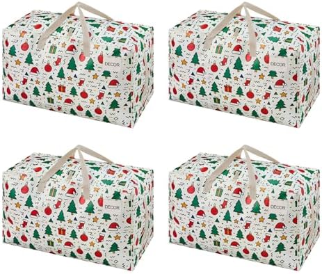 VENO 4 Pack Extra Large Heavy Duty Moving Bags with Wide Opening & Reinforced Handles, Reusable Storage Tote Bags with Strong Zippers for Clothes, College Dorm Essentials & Moving Supplies by Veno
