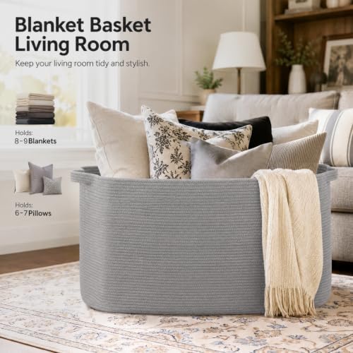 OIASKET 108L Extra Large Blanket Basket Living Room, 24.8" x 16.2" x 16.2" - Image 2
