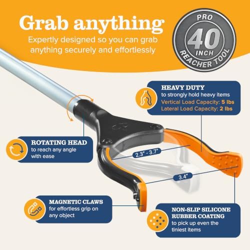 EZPIK Pro 40" Extended Grabber Reacher Tool for Elderly, Trash Hand Grabber Pickup Sticks for Seniors, Telescoping Extension Gripper Claw Pickup Tool, Hand Extension Magnetic Folding Tongs - Image 5