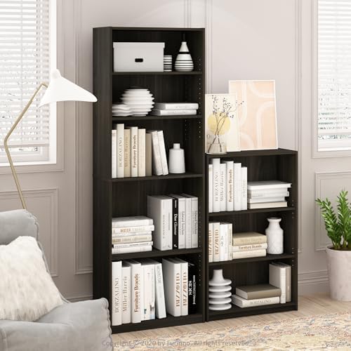 Furinno Jaya Book Shelf, 5-Tier Bookshelf, Tall Standing Bookcase with Adjustable Shelves, 9.5 x 24.5 x 71.2, for Living Room, Bedroom, Home Office, Black Espresso - Image 5