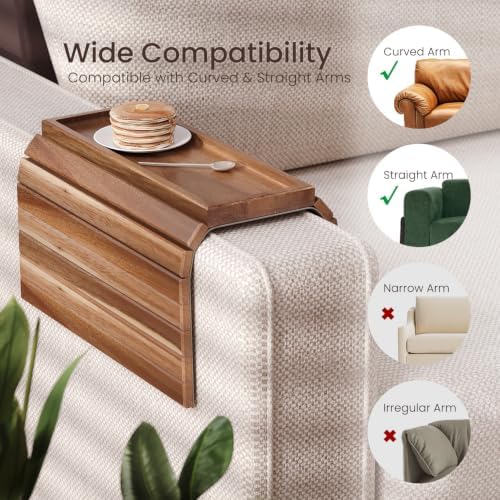 2 Pack Acacia Wood Folding Sofa Arm Tray with Anti-Slip Pad - Image 3