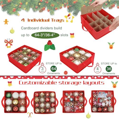 2-in-1 Christmas Ornament Storage Box Keeps 64-3"/36-4" Holiday Ornaments - Image 4
