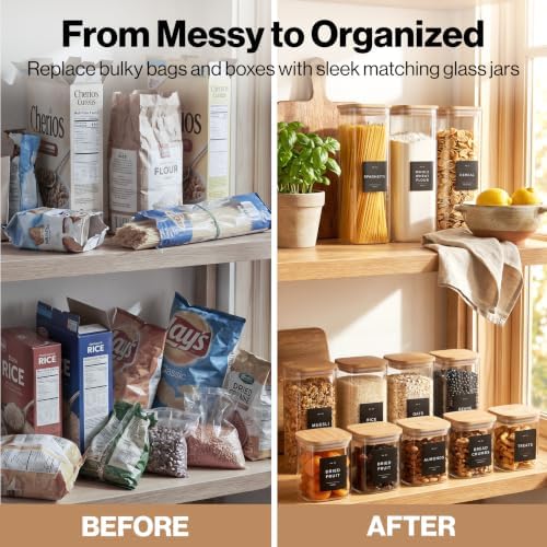 Glass Pantry Storage Jars Containers with Bamboo Lids and Labels - Set of 5 - Image 4
