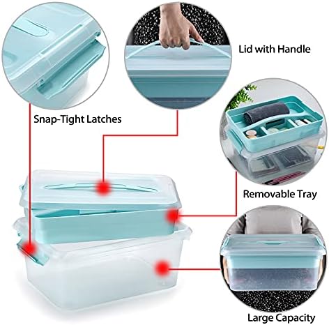 BTSKY Stack & Carry Box, Clear Plastic Storage Container Stackable Home Utility Box with Removable Tray Multi-Purpose Storage Bin for Organizing Stationery, Sewing, Art Craft Supplies(Blue) - Image 5