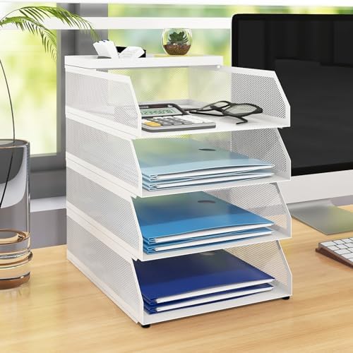 Natwind 4-Tier Stackable Metal Mesh Desk Paper Tray Organizer,White by Natwind