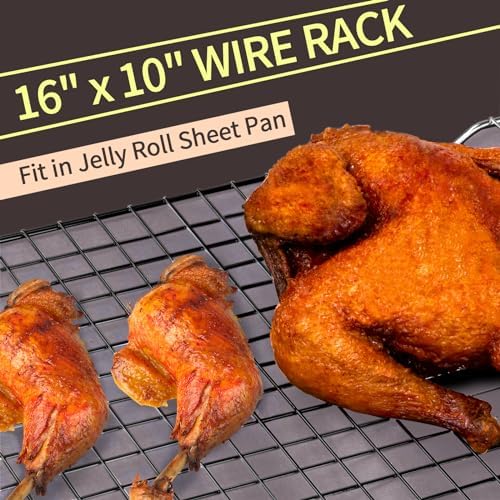 Briout 2PCS Cooling Rack for Cooking and Baking, 16" x 10" Wire Rack, Black - Image 3