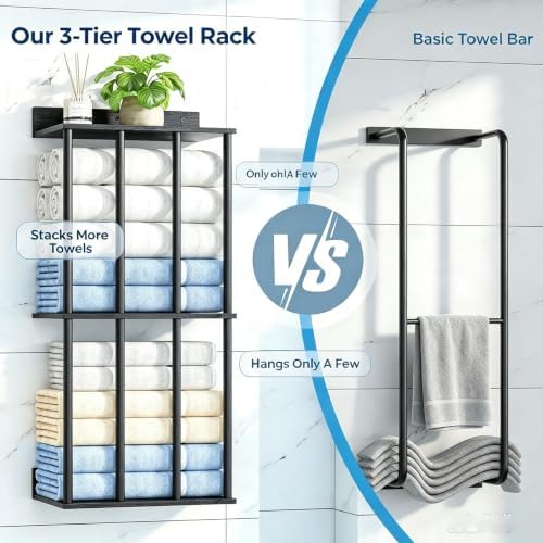 Wall Mounted Towel Rack, Wood & Metal Towel Holder for Bathroom Wall - Image 7