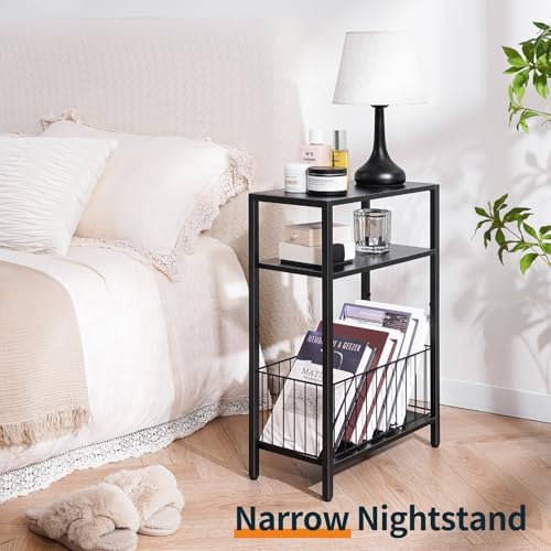 Narrow Side Table with Storage Basket Small End Table for Small Space,Black - Image 5