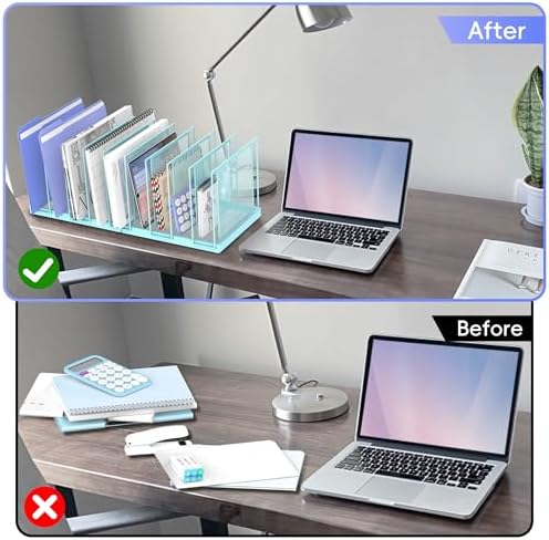 9-Section Desk File Organizer, Vertical File Holder, Mesh Desktop File Folder Metal File Organizer Stand for Office Home Classroom, Blue - Image 6