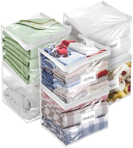 Plastic Storage Bags with Easy-Glide Zipper, Pack of 6, Durable Clear Vinyl Zippered Storage Bags for Clothes Sweaters Comforters Blankets Sheets Bedding (12 x 12 x 12 Inch, Transparent White) by Kikerike