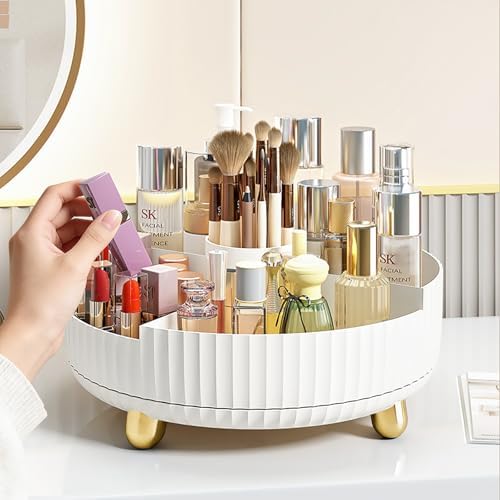 360 Rotating Makeup Perfume Organizer Skincare with Divider, Large White - Image 2