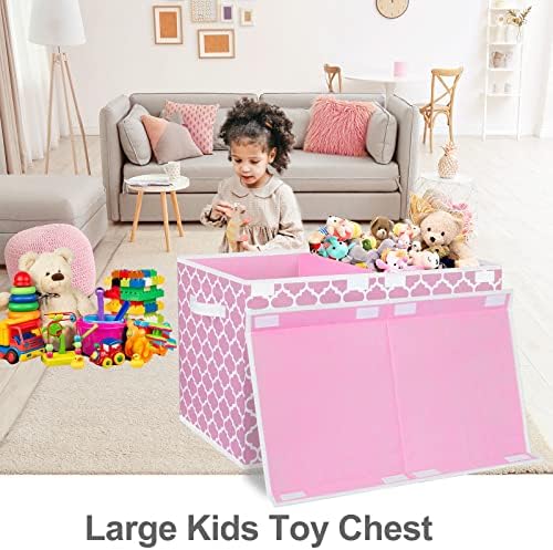homyfort Toy Box for Girls, Kids - Large Toy Chest Organizers and Storage Boxes with Flip-Top Lid & Divider, Collapsible Container Bins for Playroom, Nursery, Closet, Living Room, 24.5"x13"x16", Pink - Image 6