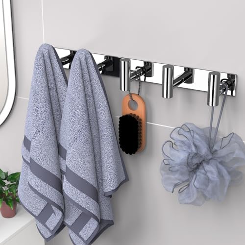 VAEHOLD Hat and Coat Wall Mount Rack - Hooks for Robes, Bags, Keys, and Towels - Bathroom Towel Hanger Organizer (Polished Chrome, “T“ Shape 5 Hooks 2 Pack) - Image 4