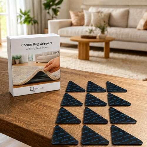 Corner Rug Grippers 12 Pack, Non Slip for Hardwood Tile Laminate, Reusable Adhesive - Image 2