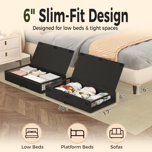 Fokyfok 2 Pack Under Bed Storage with Wheels 6 inch Height - Image 2