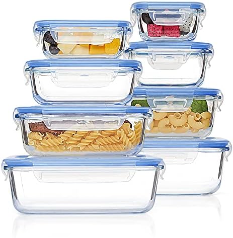 Vtopmart 8 Pack Glass Food Storage Containers with Lids Blue by Vtopmart