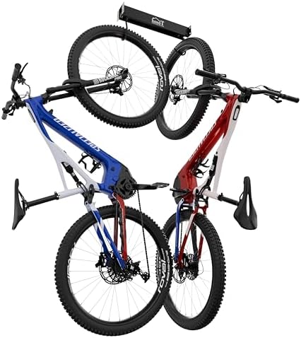 USA Based Ceiling Bike Rack Garage Storage Mount, Bicycle Hanger For Up To 6 Bikes, Sliding 51" Heavy Duty Hook Racks With Padded Hanging Mounts, Hooks Hangers (Black, 1 Rail - 2 Hooks) by HANDT